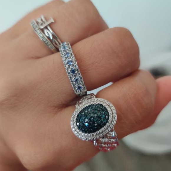 Sterling Silver Striped Sapphire Ring SUZY LEVIAN - Picture 6 of 7